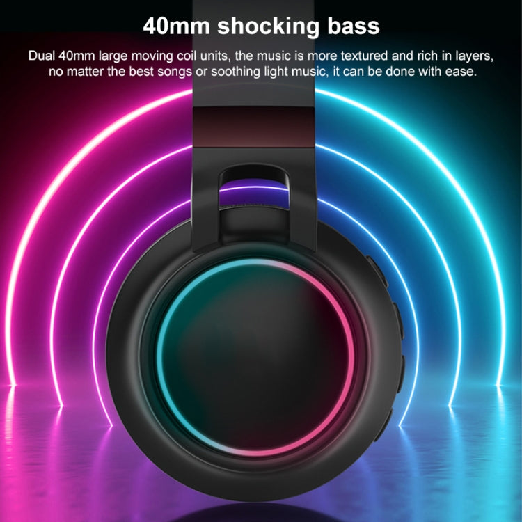 Casque stéréo HiFi sans fil pliable Bluetooth 5.0 à LED colorées avec micro, prise en charge carte TF / AUX 3,5 mm