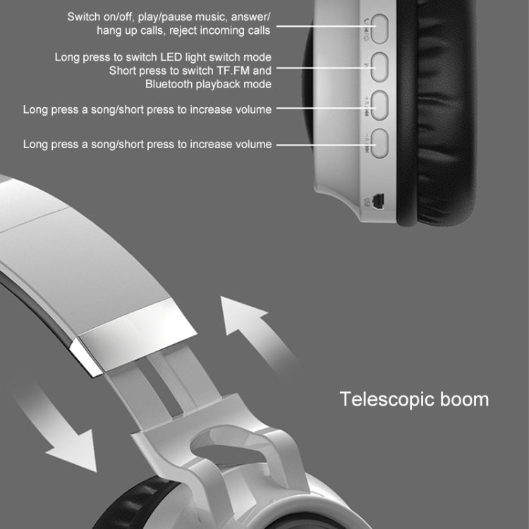Casque stéréo HiFi sans fil pliable Bluetooth 5.0 à LED colorées avec micro, prise en charge carte TF / AUX 3,5 mm