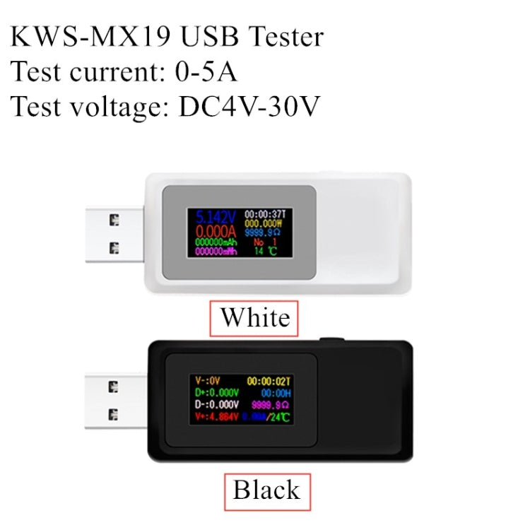 Testeur USB Keweisi KWS-MX19 DC 4V-30V 0-5A détecteur de courant et tension, KWS-MX19
