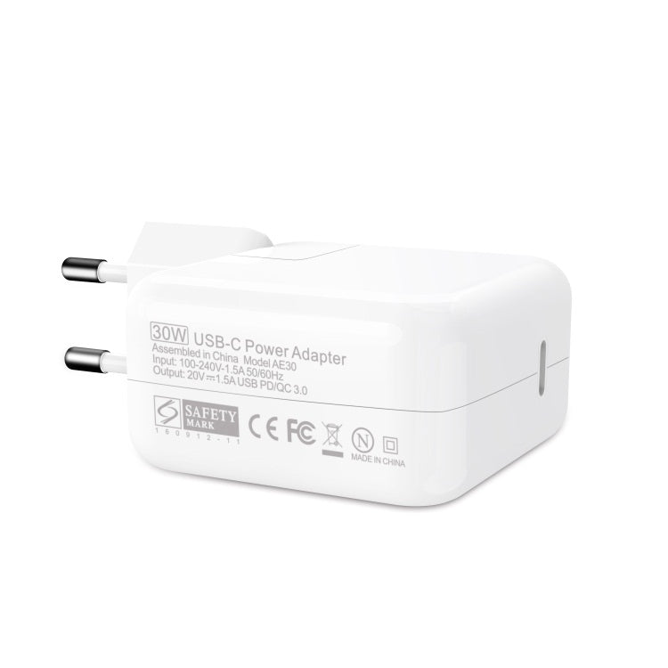 Adaptateur secteur portable 30W USB-C / Type-C pour ordinateur portable avec câble de charge USB-C / Type-C 1,8m, prise UK 30W, prise AU 30W, prise US 30W, prise EU 30W