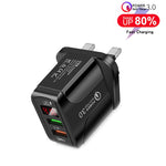 Chargeur rapide QC3.0 USB + USB 2.0 avec affichage numérique LED pour téléphones mobiles et tablettes, prise UK, prise UK
