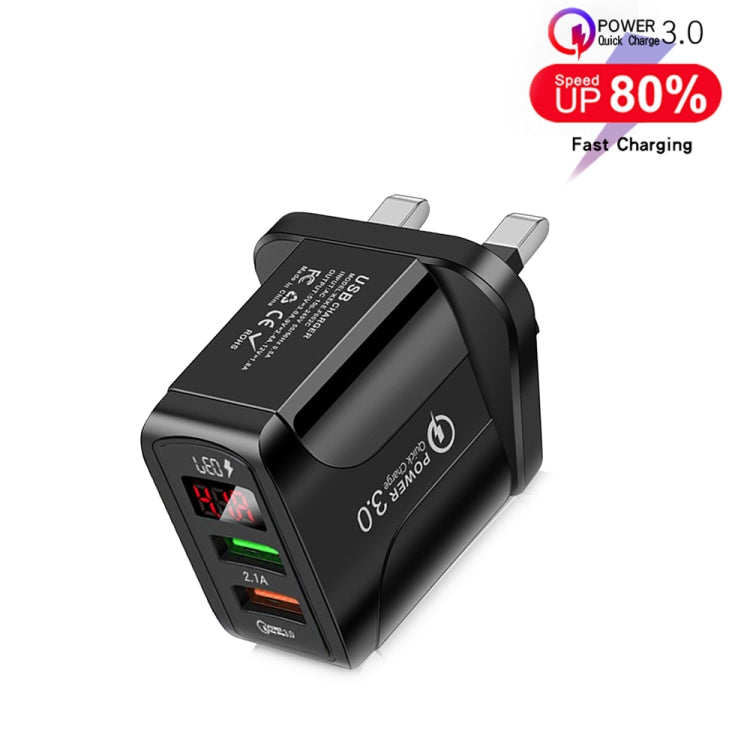 Chargeur rapide QC3.0 USB + USB 2.0 avec affichage numérique LED pour téléphones mobiles et tablettes, prise UK, prise UK