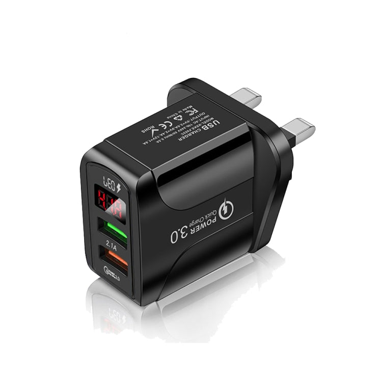 Chargeur rapide QC3.0 USB + USB 2.0 avec affichage numérique LED pour téléphones mobiles et tablettes, prise UK, prise UK