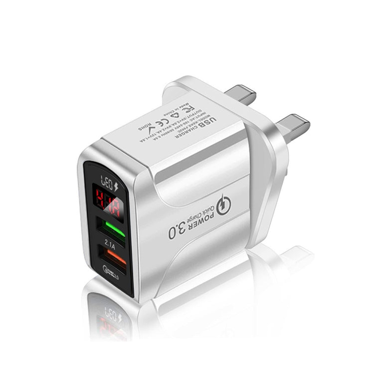 Chargeur rapide QC3.0 USB + USB 2.0 avec affichage numérique LED pour téléphones mobiles et tablettes, prise UK, prise UK
