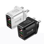 Chargeur rapide QC3.0 USB + USB 2.0 avec affichage numérique LED pour téléphones mobiles et tablettes, prise UK, prise UK