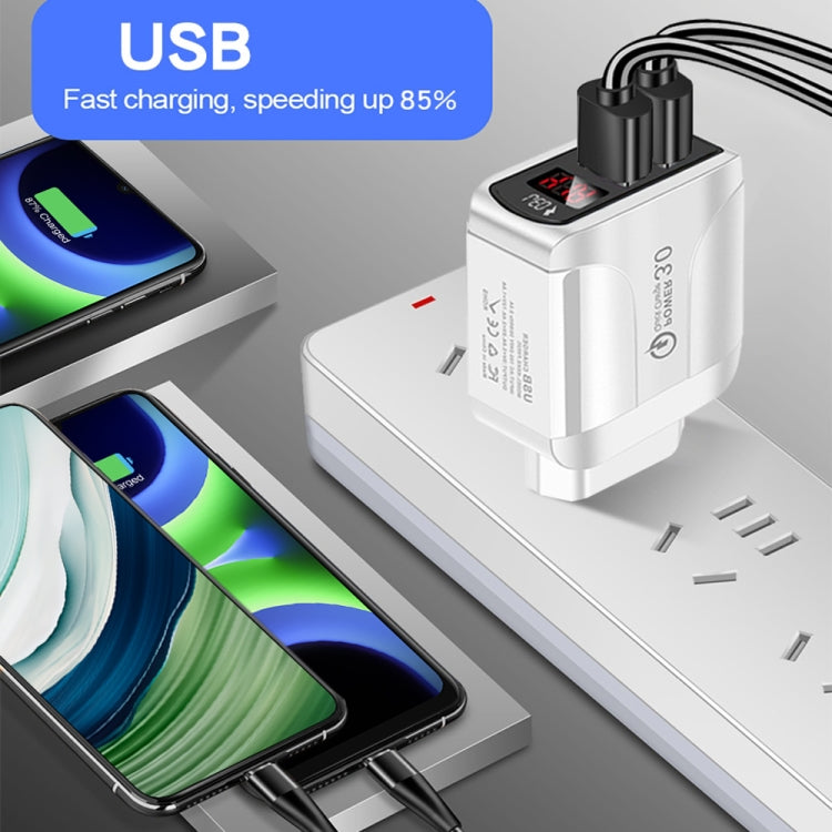 Chargeur rapide QC3.0 USB + USB 2.0 avec affichage numérique LED pour téléphones mobiles et tablettes, prise UK, prise UK