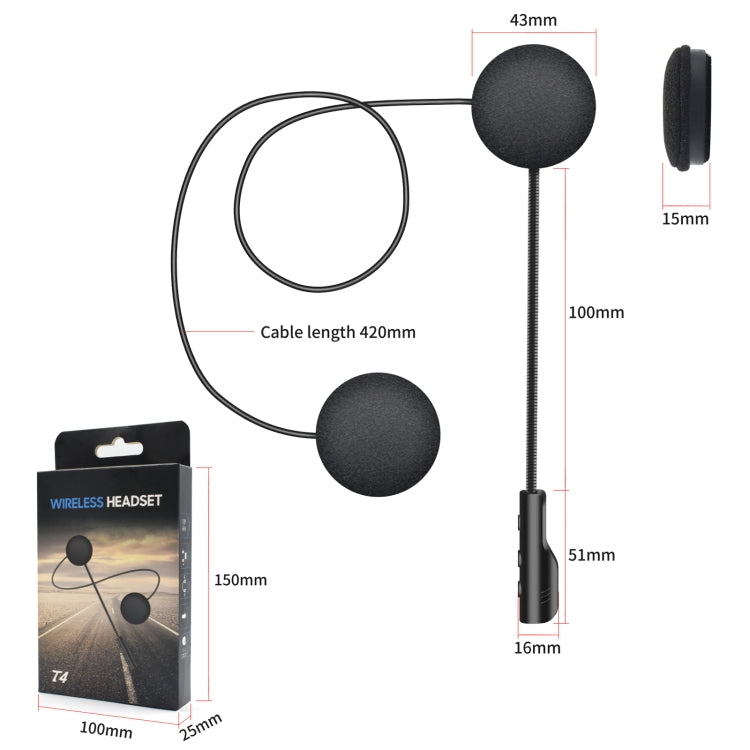 Casque Bluetooth pour casque de moto T4 BT 5.0 stéréo se connectant automatiquement avec support SIRI, T4