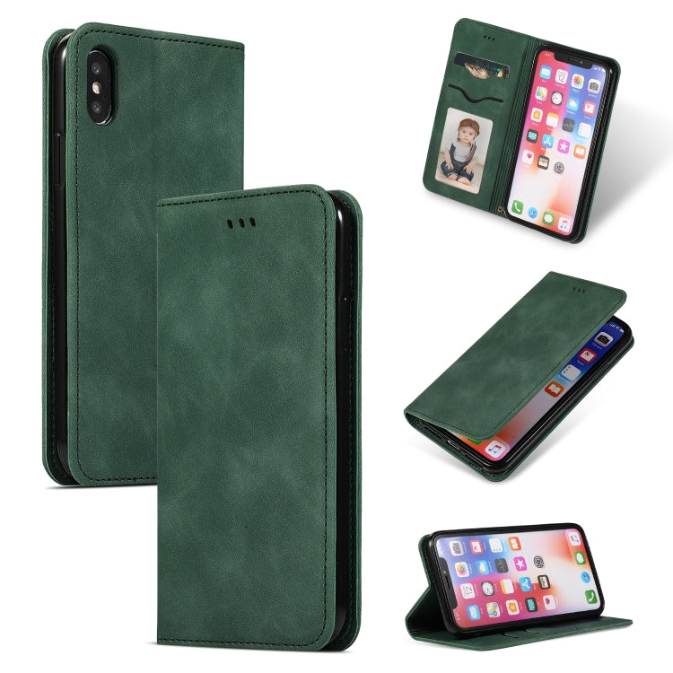 Retro Skin Feel Business Magnetic Horizontal Flip Leather Case for iPhone XS Max, Army Green, Brown, Red, Navy Blue, Dark Gray