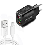 Chargeur rapide QC3.0 USB + USB 2.0 avec affichage numérique LED et câble de données USB vers Type-C, prise EU, prise EU + câble Type-C