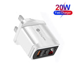 Chargeur rapide QC3.0 USB + USB 2.0 avec affichage numérique LED et câble de données USB vers Type-C, prise UK, prise UK + câble Type-C