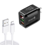 F002C Chargeur rapide QC3.0 USB + USB 2.0 avec affichage numérique LED et câble de données USB vers 8 broches, prise US, prise US + câble 8 broches