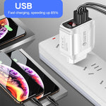 F002C Chargeur rapide QC3.0 USB + USB 2.0 avec affichage numérique LED et câble de données USB vers 8 broches, prise US, prise US + câble 8 broches