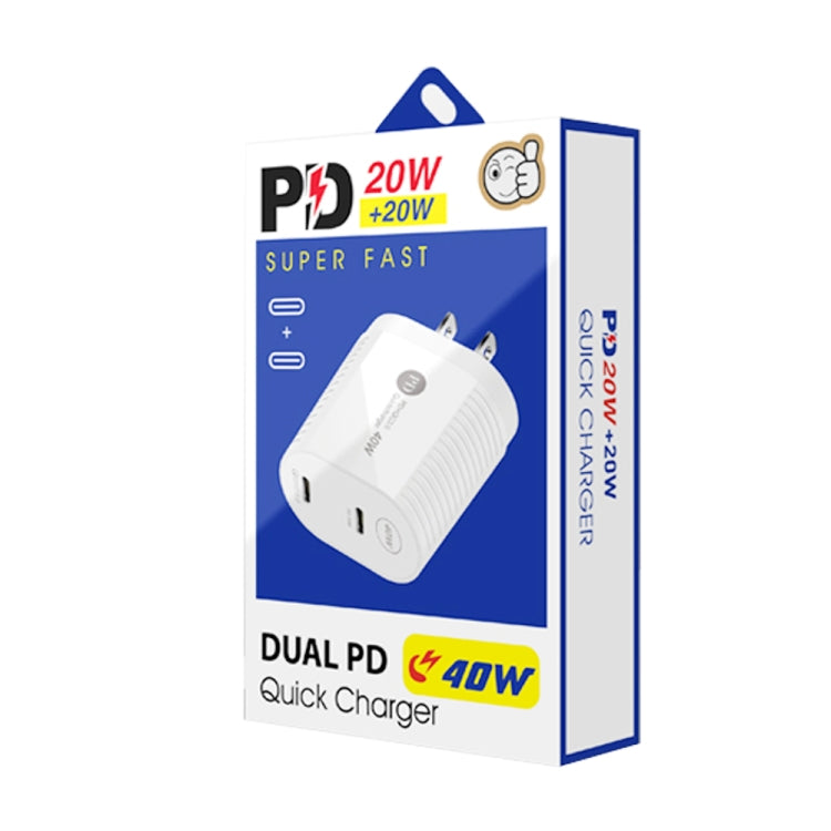 Chargeur rapide double port 40W PD / Type-C pour séries iPhone / iPad, prise US, prise US
