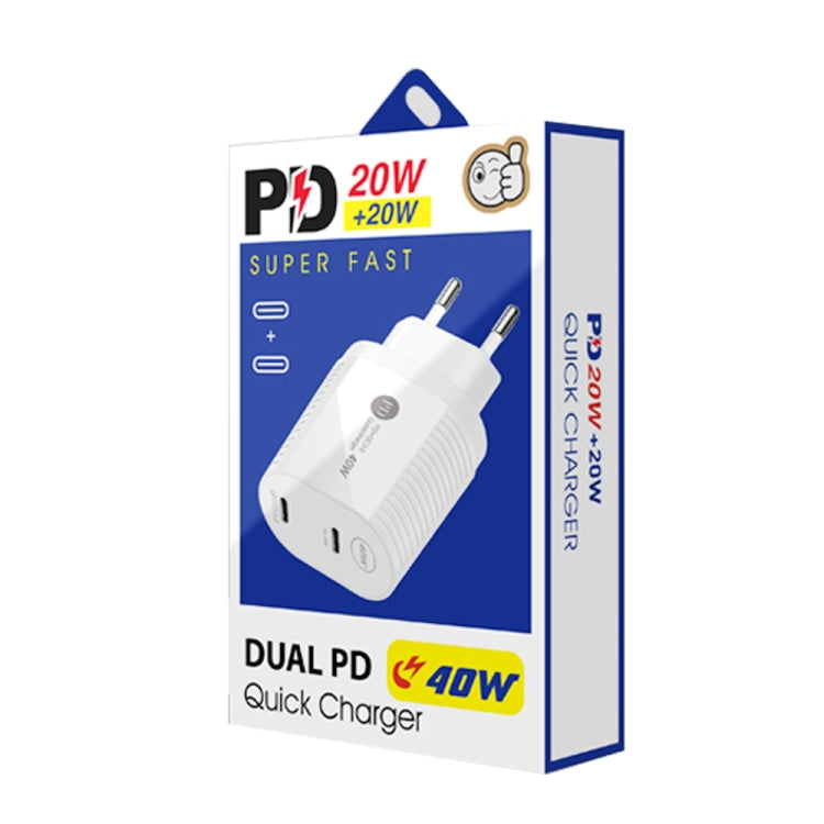 Chargeur rapide double port 40W PD / Type-C pour séries iPhone / iPad, prise EU, prise EU