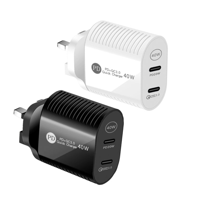 Chargeur rapide double port 40W PD / Type-C pour séries iPhone / iPad, prise UK, prise UK