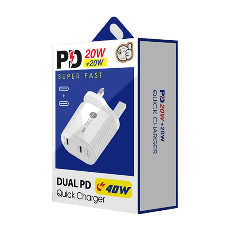 Chargeur rapide double port 40W PD / Type-C pour séries iPhone / iPad, prise UK, prise UK