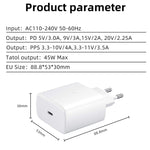 Chargeur rapide 45W USB-C / port Type-C M135, prise EU, prise EU