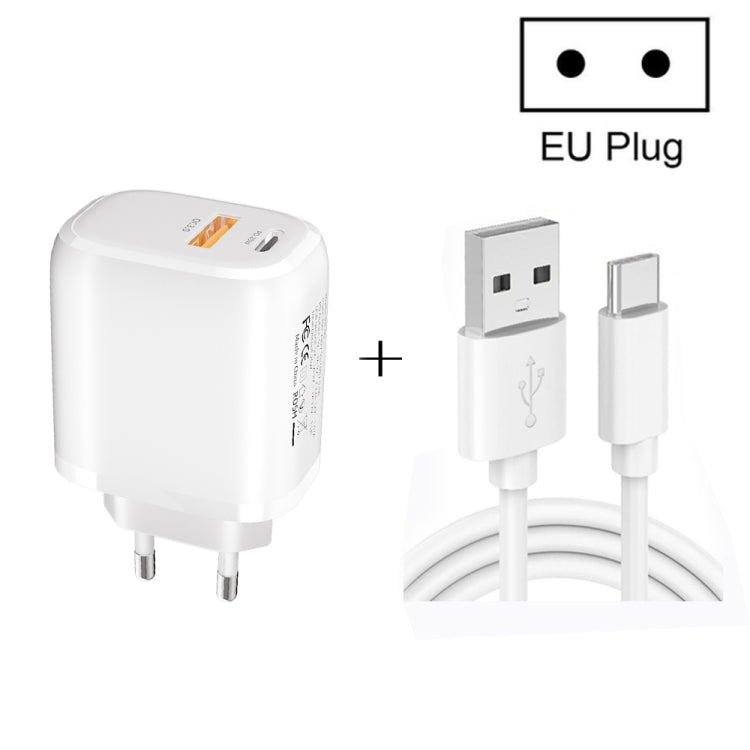 Chargeur rapide portable mini CS-20W PD3.0 + QC3.0 double port avec câble USB 3A vers Type-C, chargeur + câble USB vers Type-C