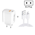 CS-20W Chargeur rapide portable mini à double port PD3.0 + QC3.0 avec câble de données USB 3A vers 8 broches, chargeur + câble USB vers 8 broches