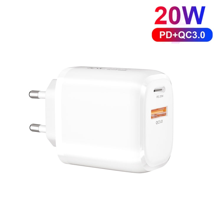 CS-20W Chargeur rapide portable mini à double port PD3.0 + QC3.0 avec câble de données USB 3A vers 8 broches, chargeur + câble USB vers 8 broches