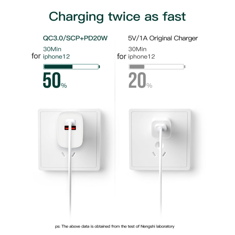 CS-20W Chargeur rapide portable mini à double port PD3.0 + QC3.0 avec câble de données USB 3A vers 8 broches, chargeur + câble USB vers 8 broches