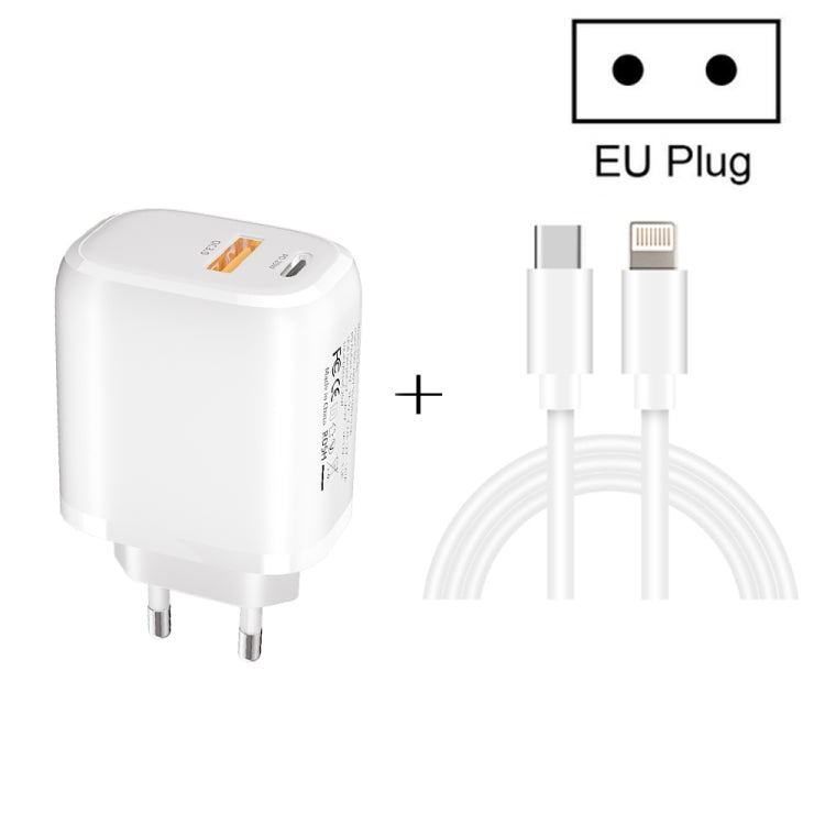 CS-20W Chargeur rapide portable mini à double port PD3.0 + QC3.0 avec câble de données Type-C 3A vers 8 broches, chargeur + câble Type-C vers 8 broches