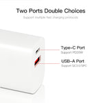 CS-20W Chargeur rapide portable mini à double port PD3.0 + QC3.0 avec câble de données Type-C 3A vers 8 broches, chargeur + câble Type-C vers 8 broches