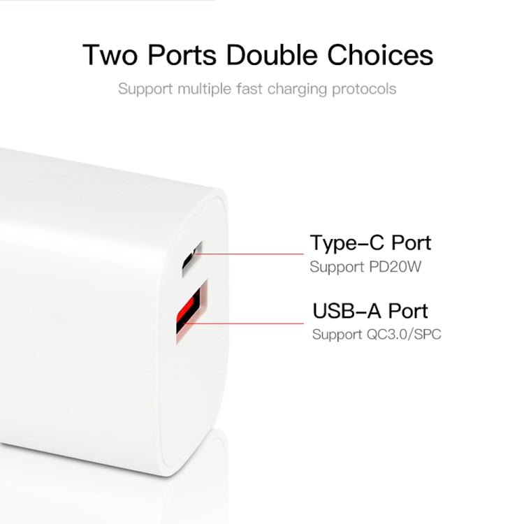 CS-20W Chargeur rapide portable mini à double port PD3.0 + QC3.0 avec câble de données Type-C 3A vers 8 broches, chargeur + câble Type-C vers 8 broches