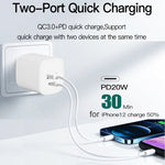 CS-20W Chargeur rapide portable mini à double port PD3.0 + QC3.0 avec câble de données Type-C 3A vers 8 broches, chargeur + câble Type-C vers 8 broches
