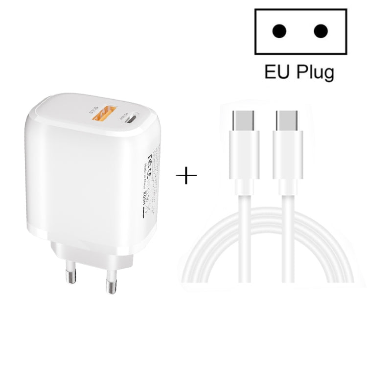 Mini chargeur rapide portable CS-20W PD3.0 + QC3.0 double port avec câble de données Type-C vers Type-C 3A, chargeur + câble Type-C vers Type-C