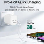 Mini chargeur rapide portable CS-20W PD3.0 + QC3.0 double port avec câble de données Type-C vers Type-C 3A, chargeur + câble Type-C vers Type-C