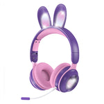 KE-01 Casque pliable stéréo sans fil Bluetooth 5.0 à oreilles de lapin avec micro pour PC