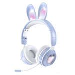KE-01 Casque pliable stéréo sans fil Bluetooth 5.0 à oreilles de lapin avec micro pour PC