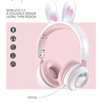 KE-01 Casque pliable stéréo sans fil Bluetooth 5.0 à oreilles de lapin avec micro pour PC
