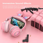 KE-01 Casque pliable stéréo sans fil Bluetooth 5.0 à oreilles de lapin avec micro pour PC