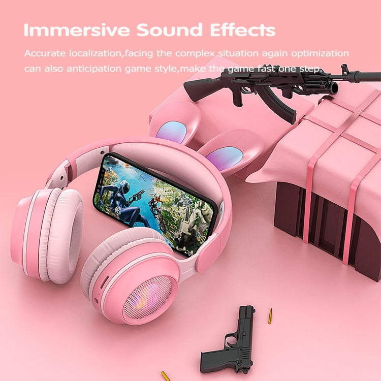 KE-01 Casque pliable stéréo sans fil Bluetooth 5.0 à oreilles de lapin avec micro pour PC