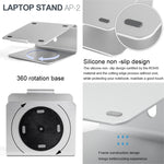 Support d'ordinateur portable réglable en alliage d'aluminium AP-2 avec rotation à 360 degrés pour ordinateur portable de 11 à 17 pouces, AP-2