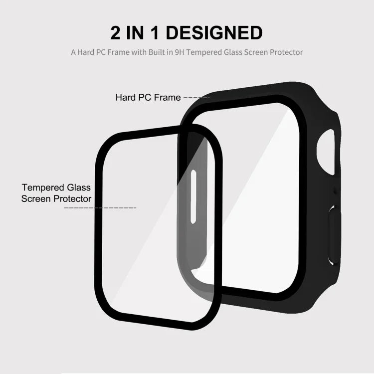 Boîtier ENKAY Hat-Prince 2 en 1 avec cadre en polycarbonate et protection en verre trempé 9H pour Apple Watch Series 7 45 mm