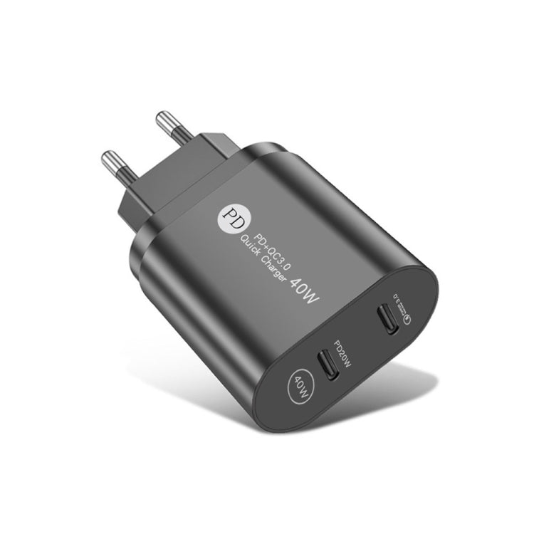 002 Chargeur rapide double port 40W PD / Type-C pour séries iPhone / iPad, prise EU, prise EU