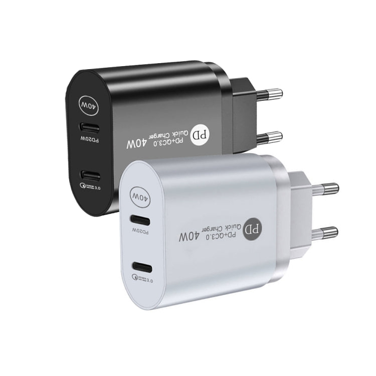 002 Chargeur rapide double port 40W PD / Type-C pour séries iPhone / iPad, prise EU, prise EU
