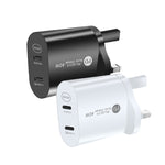002 Chargeur rapide double port 40W PD USB-C / Type-C pour séries iPhone / iPad, prise UK, prise UK