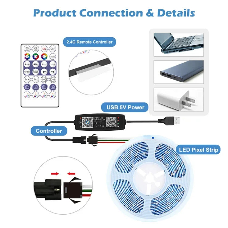 Contrôleur USB 5V WS2812B APP télécommande Bluetooth contrôleur musique pour bande LED SK6812 WS2811 WS2812