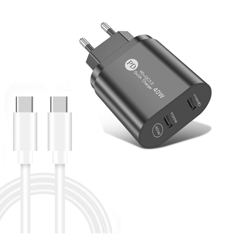 002 Chargeur USB-C / Type-C double port 40W PD3.0 avec câble de données Type-C vers Type-C, prise EU, prise EU + câble Type-C vers Type-C