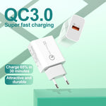 Chargeur USB APD-2003 18W QC3.0 à port unique avec câble de données USB vers Type-C de 1m, prise UE + câble USB vers Type-C, prise US + câble USB vers Type-C