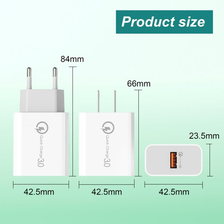 Chargeur USB APD-2003 18W QC3.0 à port unique avec câble de données USB vers Type-C de 1m, prise UE + câble USB vers Type-C, prise US + câble USB vers Type-C