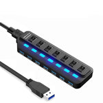 Répartiteur HUB USB 3.0 7 ports avec commutation indépendante, répartiteur