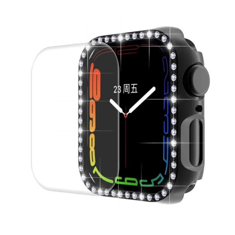 ENKAY Hat-Prince Electroplate PC Diamond Watch Case + Full Coverage Curved PET Screen Protector Film For Apple Watch Series 7 45mm