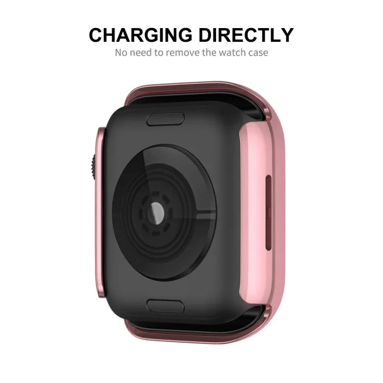 ENKAY Hat-Prince Electroplate PC Diamond Watch Case + Full Coverage Curved PET Screen Protector Film For Apple Watch Series 7 45mm