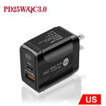 Chargeur rapide à double port PD25W USB-C / Type-C + QC3.0 USB, prise US, prise US