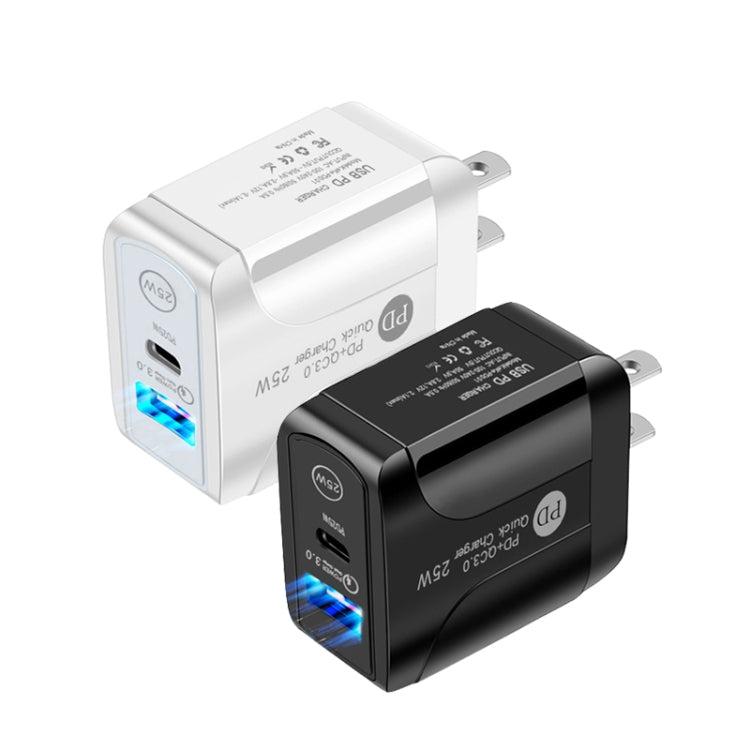 Chargeur rapide à double port PD25W USB-C / Type-C + QC3.0 USB, prise US, prise US